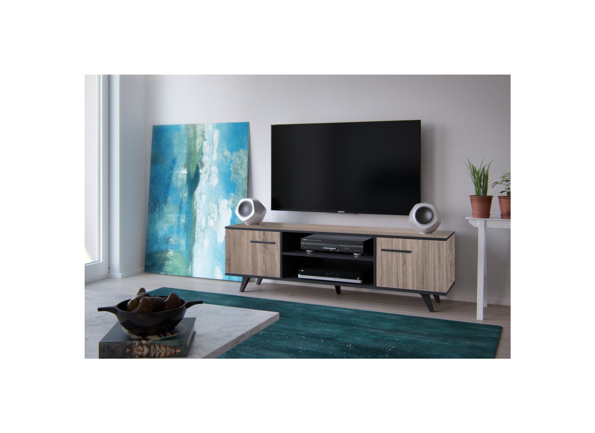 Meuble tv bois et noir